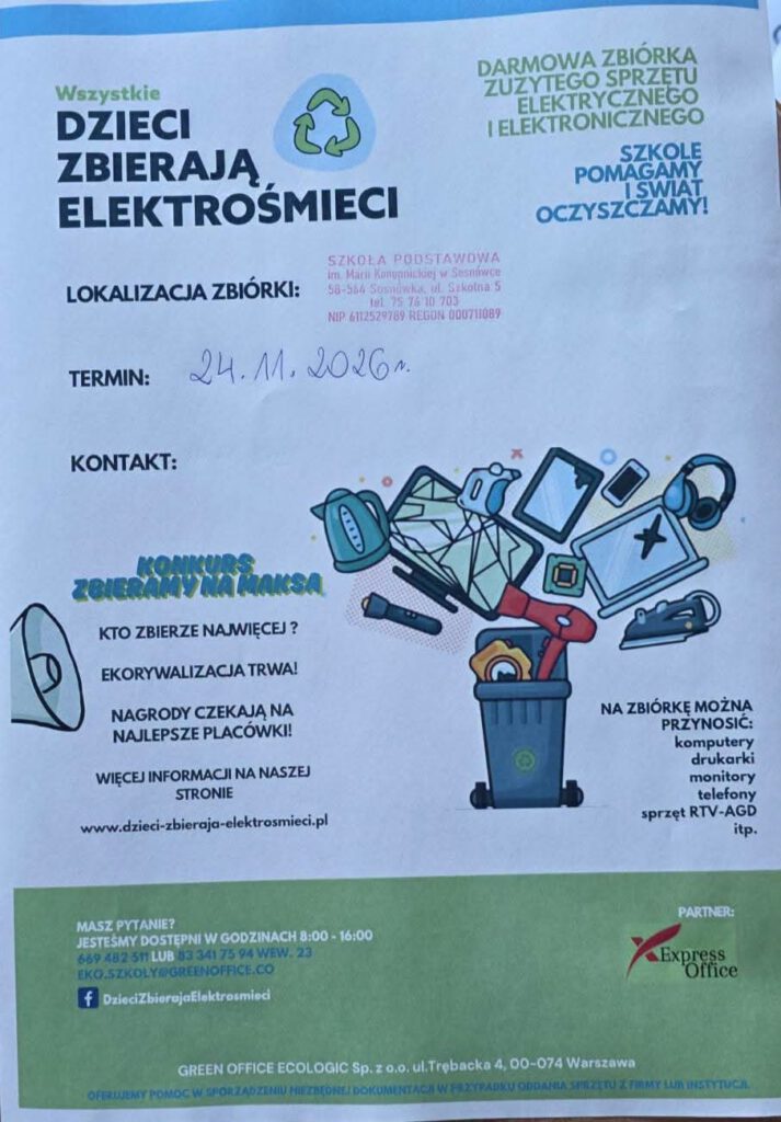 Akcja zbiórki elektrośmieci w szkole w Sosnowce